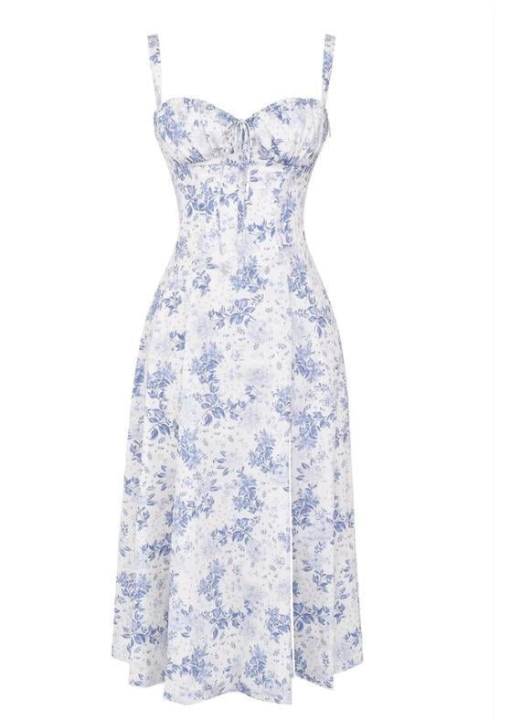 American Hot Low-cut Sexy Digital Printed Chest Back Strap Waist Mid-length Dress