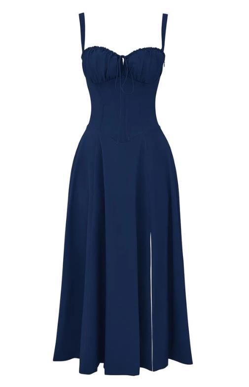 American Hot Low-cut Sexy Digital Printed Chest Back Strap Waist Mid-length Dress