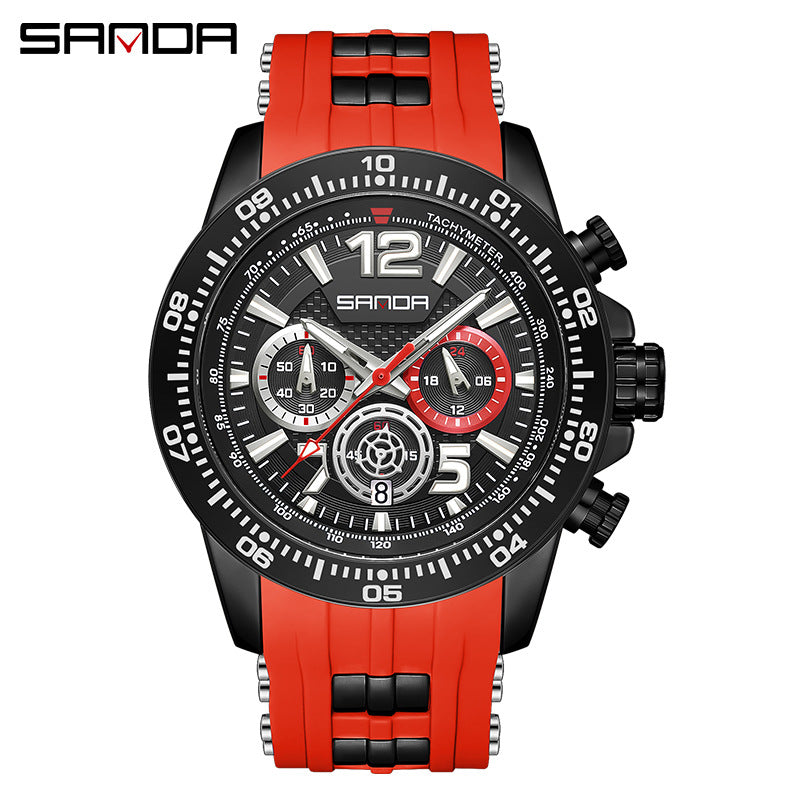 Men's Fashion Three-Eye Six-Pin Waterproof Quartz Watch