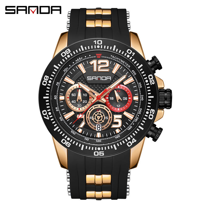 Men's Fashion Three-Eye Six-Pin Waterproof Quartz Watch