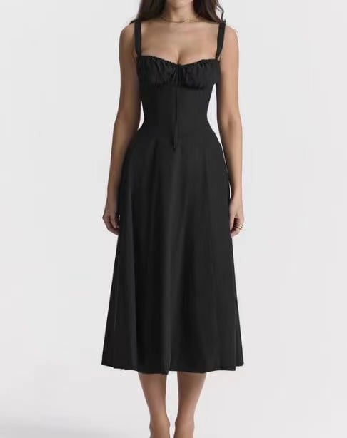 American  Hot Low-cut Sexy Digital Printed Chest Back Strap Waist Mid-length Dress