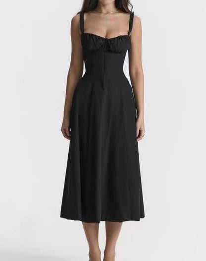 American  Hot Low-cut Sexy Digital Printed Chest Back Strap Waist Mid-length Dress