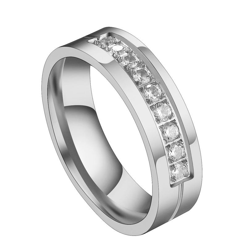 Zirconia diamond set stainless steel ring
