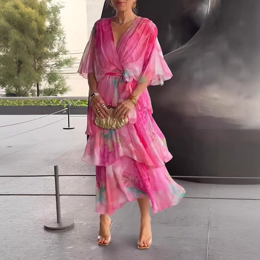 2024 New Cross-border European and American Amazon Independent Station Printing Layered dress