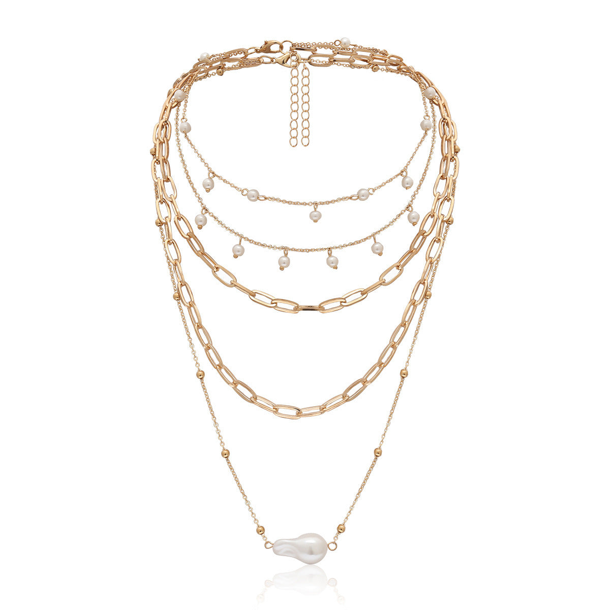 Multi-layer metal chain pearl imitation necklace