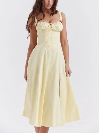 American  Hot Low-cut Sexy Digital Printed Chest Back Strap Waist Mid-length Dress