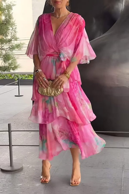 2024 New Cross-border European and American Amazon Independent Station Printing Layered dress