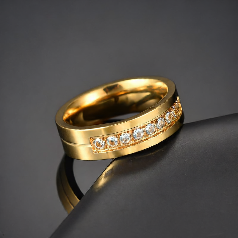 Zirconia diamond set stainless steel ring